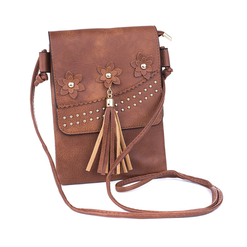 Caramel Flower Studded Crossbody Bag