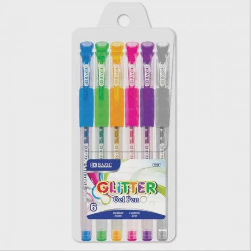 BAZIC 6 Glitter Colour Essence Gel Pen with Cushion Grip