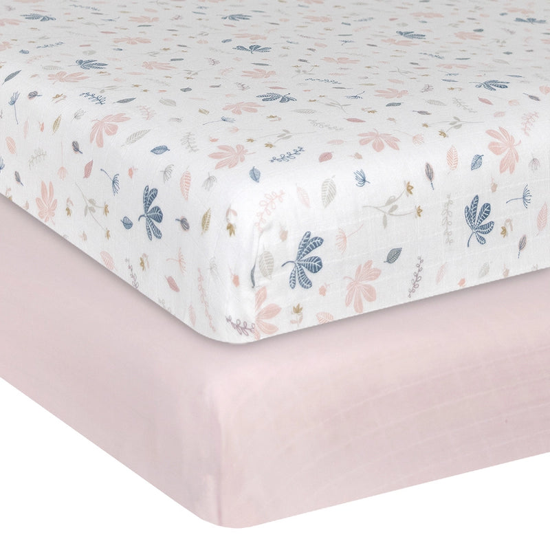 Living Textiles | Organic Muslin 2pk Fitted Cot Sheets - Botanical