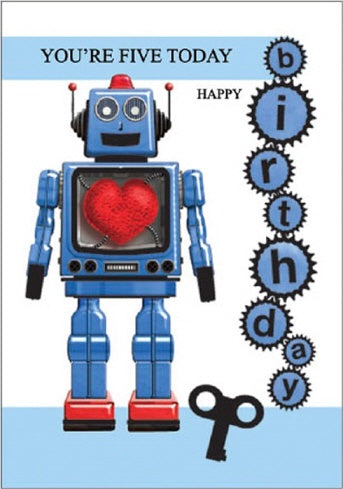 DELUXE HAPPY BIRTHDAY  -  5 BOYS CARD - ROBOT