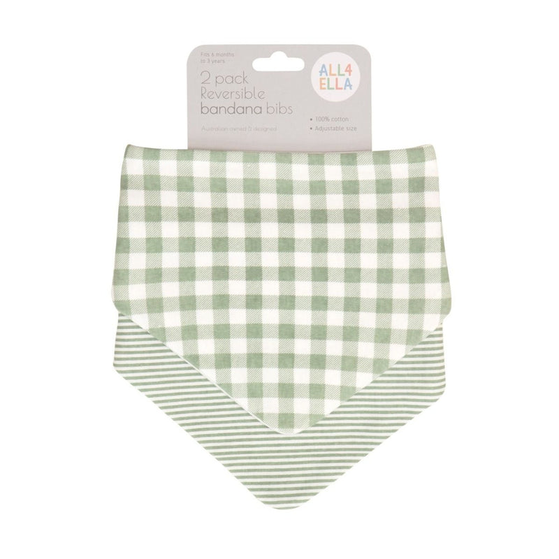All4Ella | Bandana Bibs 2pk - Gingham Sage