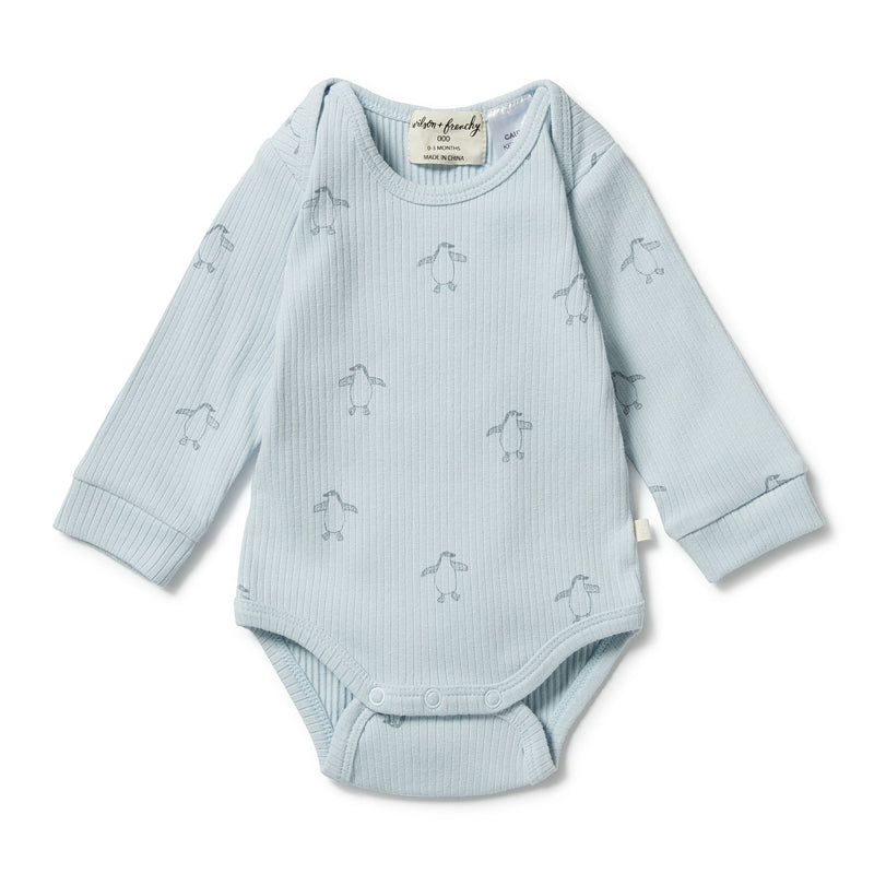 W&F | Organic Rib L/S Bodysuit - Blue Little Penguin