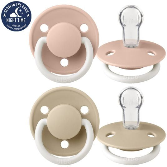 BIBS PACIFIER | De Lux Glow - Blush/Vanilla 2pk  0-3yrs