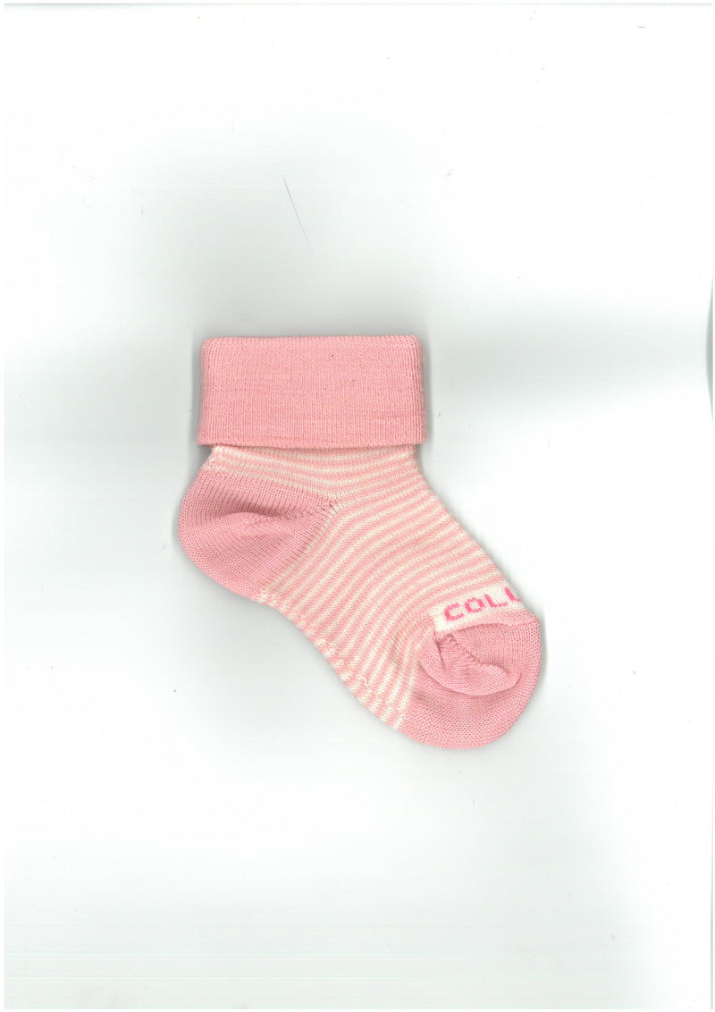 Columbine | Merino Fold-Over Cuff Baby Sock - Pink & White Stripe