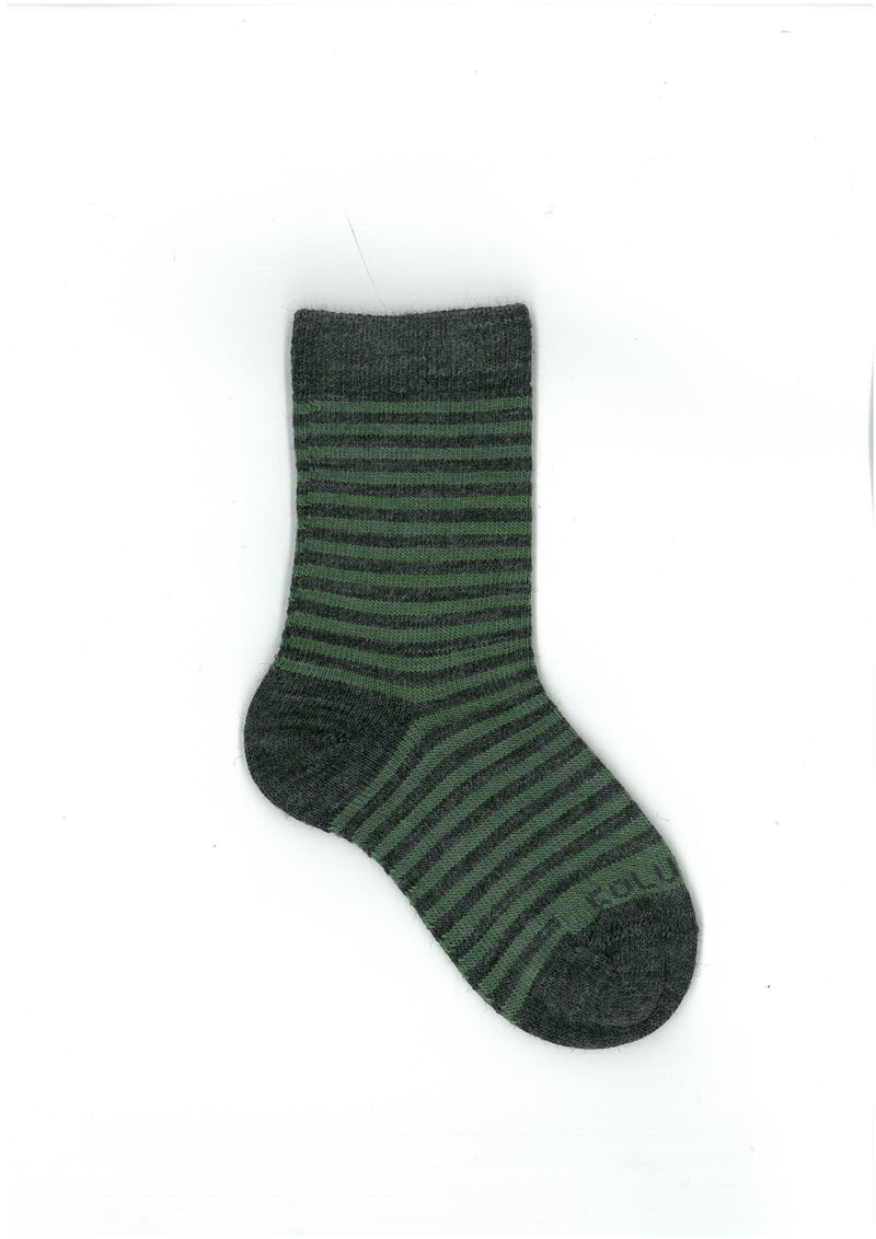 Columbine | Merino Stripe Crew Sock - Grey & Green