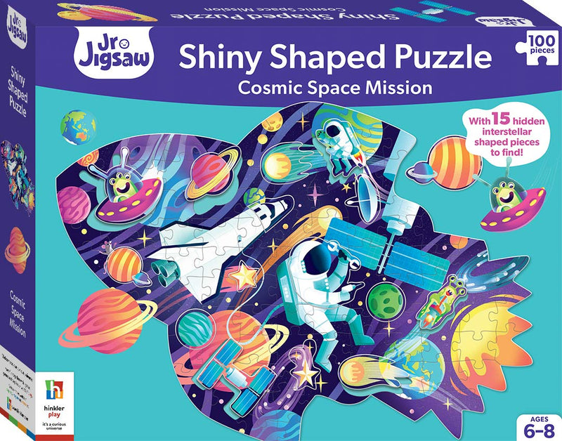 Jr Jigsaw | Shiny Shaped Cosmic Mission 100 pc  Puzzle & Colouring Book