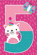 5th Birthday Girl deluxe card  - Cat