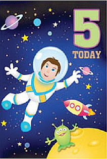 DELUXE 5 MALE SPACE BIRTHDAY CARD