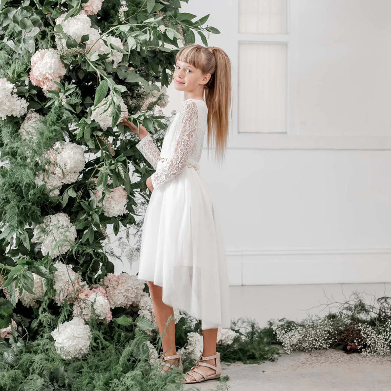 Designer Kidz | Delilah L/S Lace Dress - Ivory