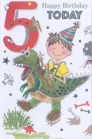 DELUXE HAPPY BIRTHDAY  -  5th  BOYS CARD Dino
