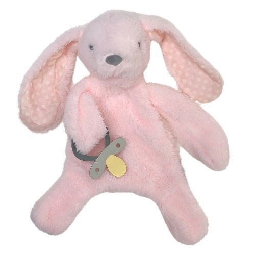 BUNNY BABY COMFORTER WITH DUMMY HOLDER PINK BY ES KIDS