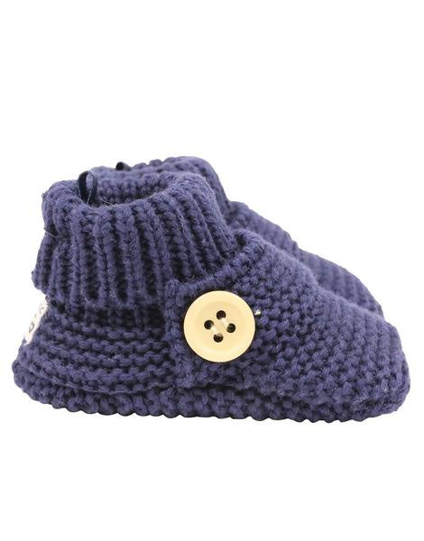 Cotton Knit Button Bootee - Navy