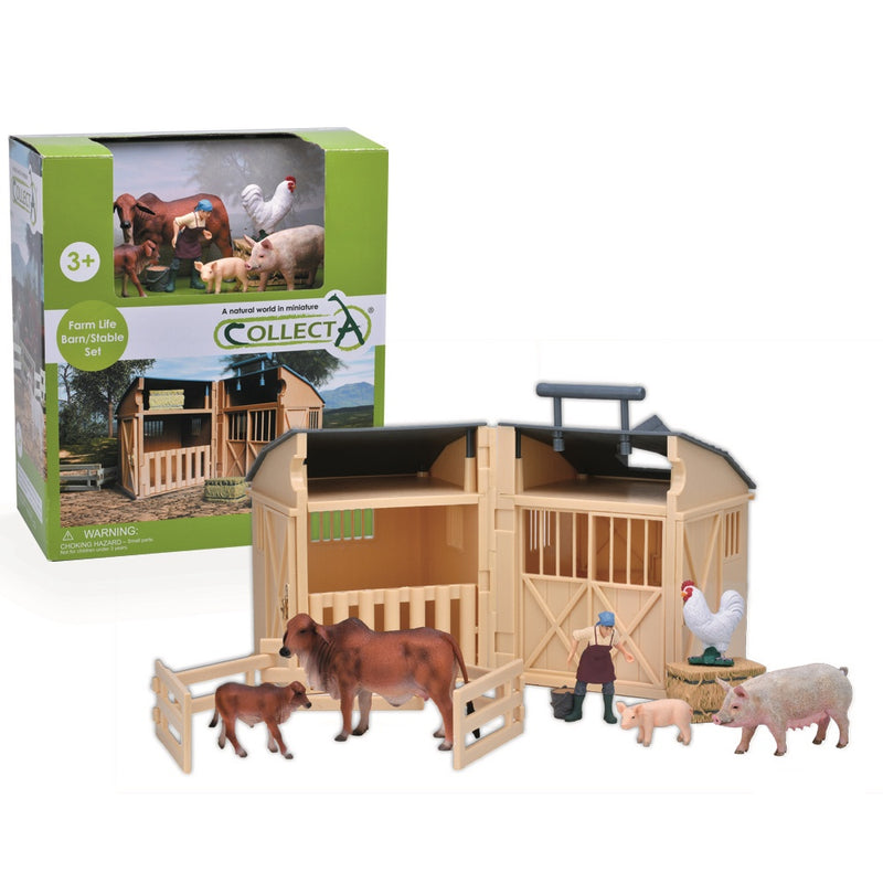 COLLECTA Farm Life Barn/Stable Set with Farm Animals, Farmer & Acc