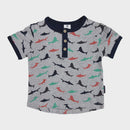 Korango | Baby Boys Shark Print Henley Tee - Grey