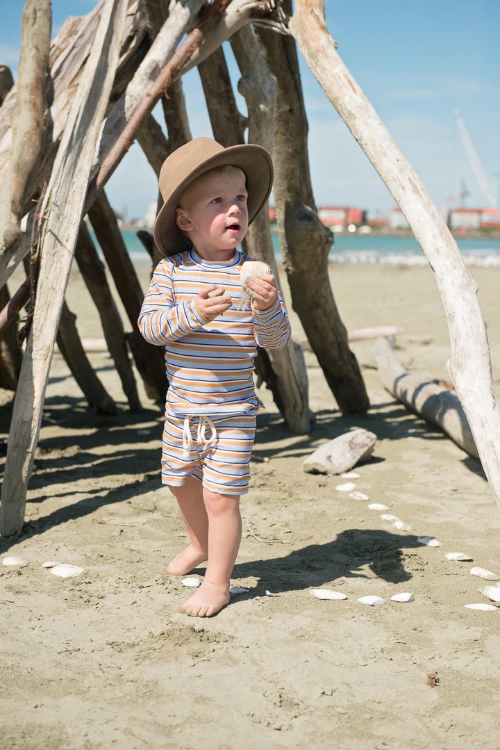 Flock & Co  | Boys L/S Mustard Stripe 2pce Swimwear