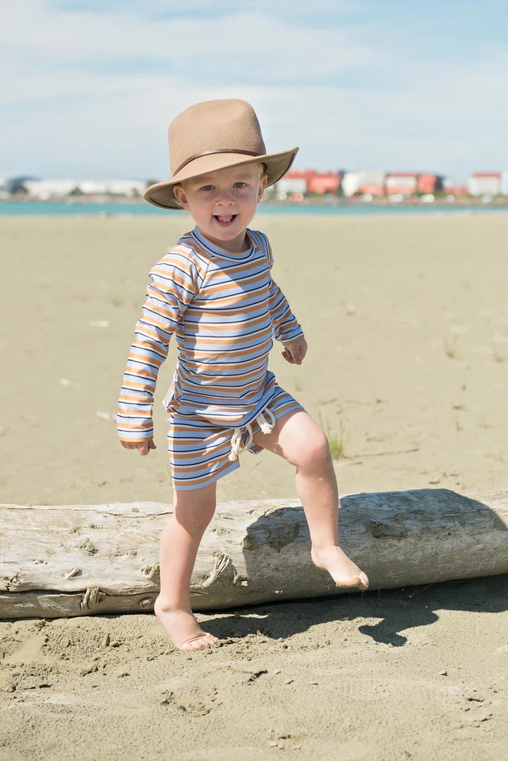 Flock & Co  | Boys L/S Mustard Stripe 2pce Swimwear