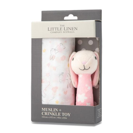 Little Linen  | Muslin Wrap & Crinkle Toy - Ballerina Bunny