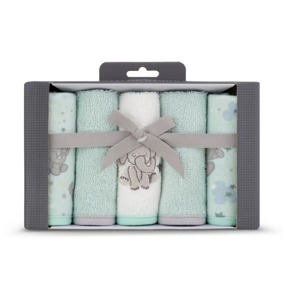 LITTLE BAMBOO TOWELLING WASHER 5PK- Starburst Elephant