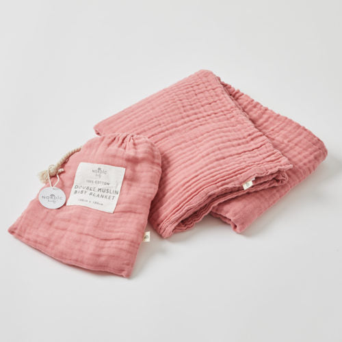 Dusty Rose Double Muslin Blanket in Bag