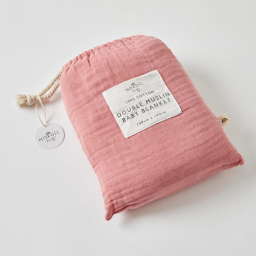 Dusty Rose Double Muslin Blanket in Bag