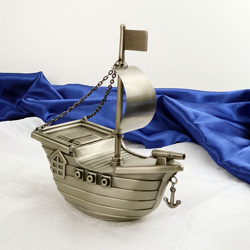 Pewter Finish Pirate Ship Money Bank