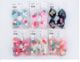 2pc colour ribbon Hair Clip- Mesh Pom Pom | siren