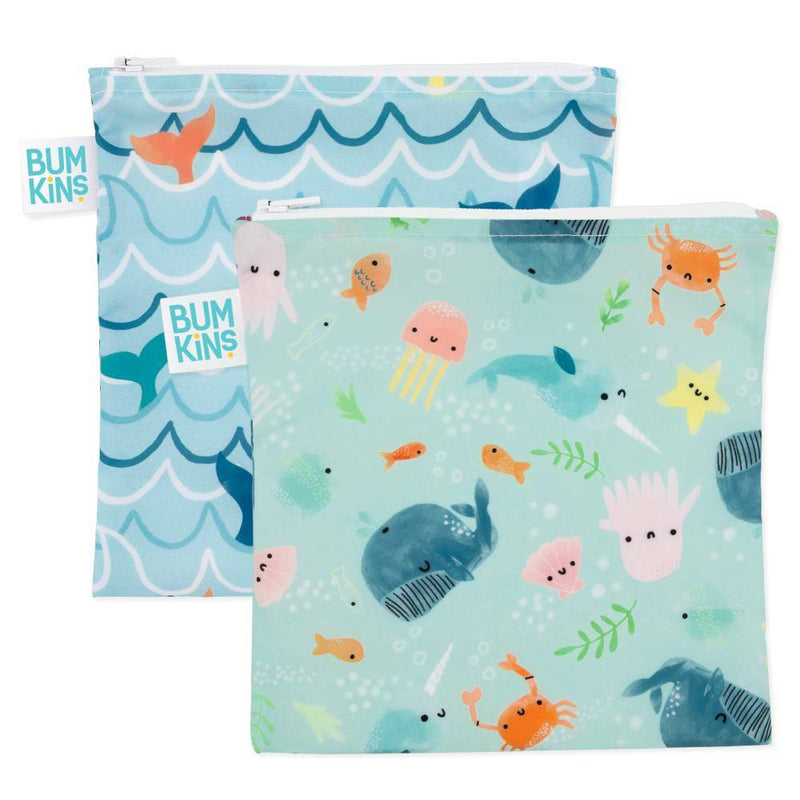 Bumkins | Lrg Snack Bag 2 pk-Rolling Waves