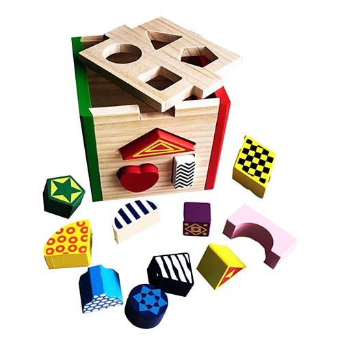 Elf Wooden Shape Sorter Cube -13pc