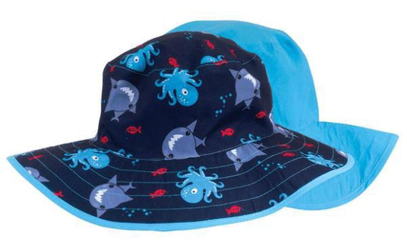 Banz | Boys Reversible Sunhat - Blue Shark & Octopus