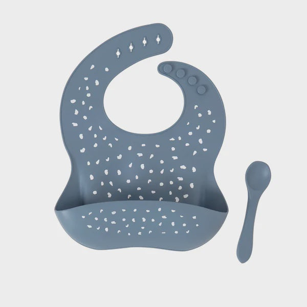All4Ella | Silicone Bib & Spoon with reusable pouch - Slate Blue
