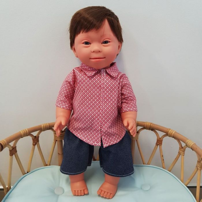Paola Reina DOWN SYNDROME BABY DOLL Boy (Spanish doll)- Red shirt