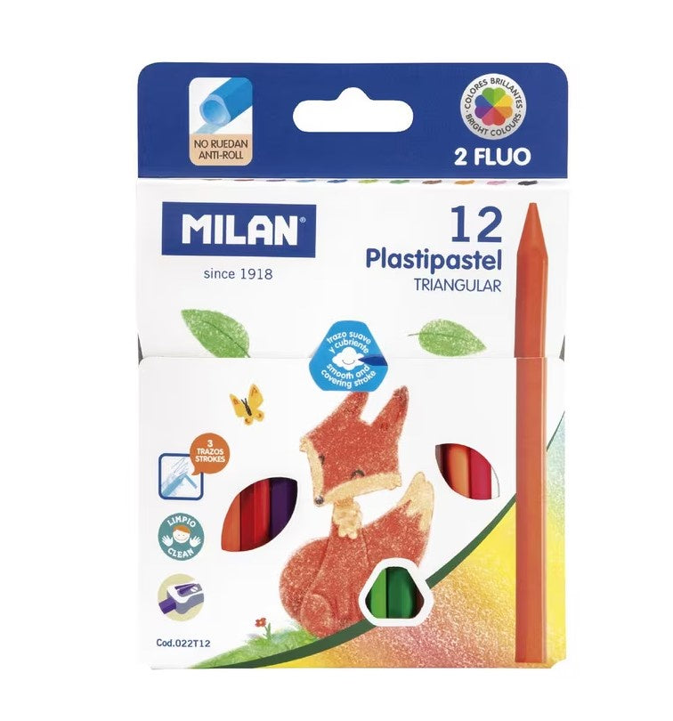 Milan Triangular Plastipastel Pencils Assorted 12 Pack