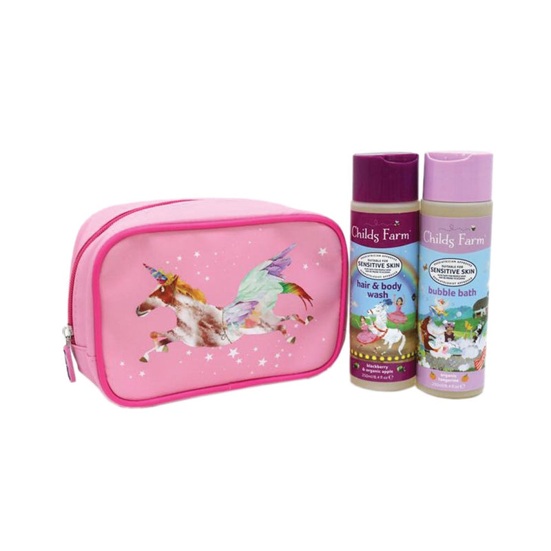 Childs Farm | Unicorn WashBag  with Hair & Body Wash & Bubble Bath Giftset
