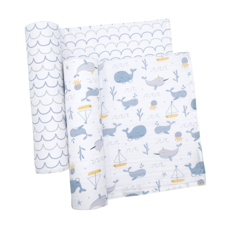Living Textiles | 2pk Muslin Swaddles - Whale of a Time